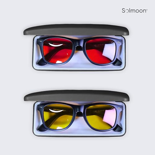 Solmoon - Blue Light Blocking Glasses - Circadian Duo System, Day Yellow Lens + Deep Night Red Lens, American Tritan™ BPA-Free Lenses, Includes 2 Hard Cases + Cleaning Cloth, Unisex Red Lens Glasses