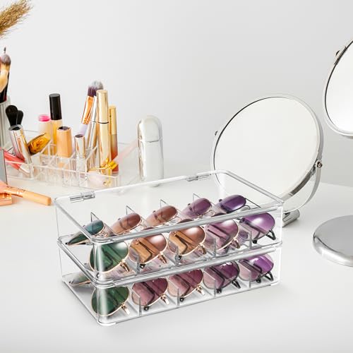 Sorbus Sunglasses Organizer - Plastic Stackable Eyeglass Case Storage Organizer for Multiple Glasses - Reading Glasses