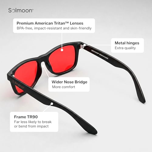 Solmoon - Blue Light Blocking Glasses - Circadian Duo System, Day Yellow Lens + Deep Night Red Lens, American Tritan™ BPA-Free Lenses, Includes 2 Hard Cases + Cleaning Cloth, Unisex Red Lens Glasses