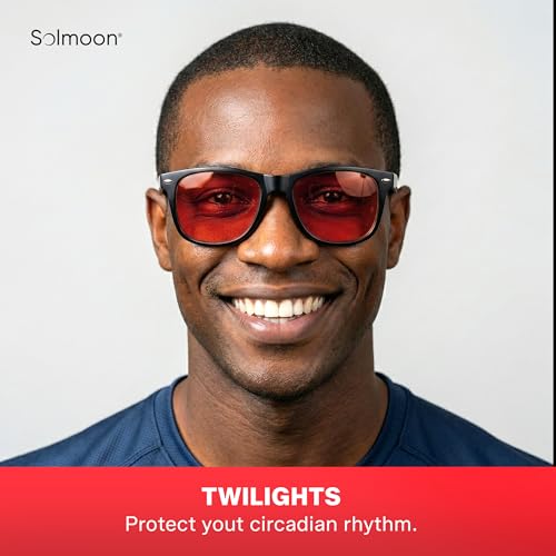 Solmoon - Blue Light Blocking Glasses - Circadian Duo System, Day Yellow Lens + Deep Night Red Lens, American Tritan™ BPA-Free Lenses, Includes 2 Hard Cases + Cleaning Cloth, Unisex Red Lens Glasses