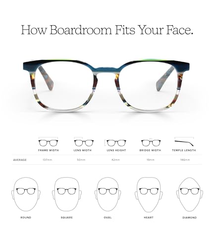 eyebobs - Boardroom | Premium Reading Glasses for Men and Women | Square Frame for Average Faces | Available in 0.0x - 4.0x