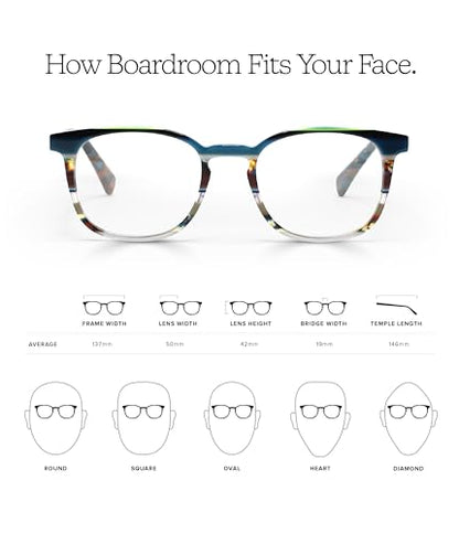 eyebobs - Boardroom | Premium Reading Glasses for Men and Women | Square Frame for Average Faces | Available in 0.0x - 4.0x