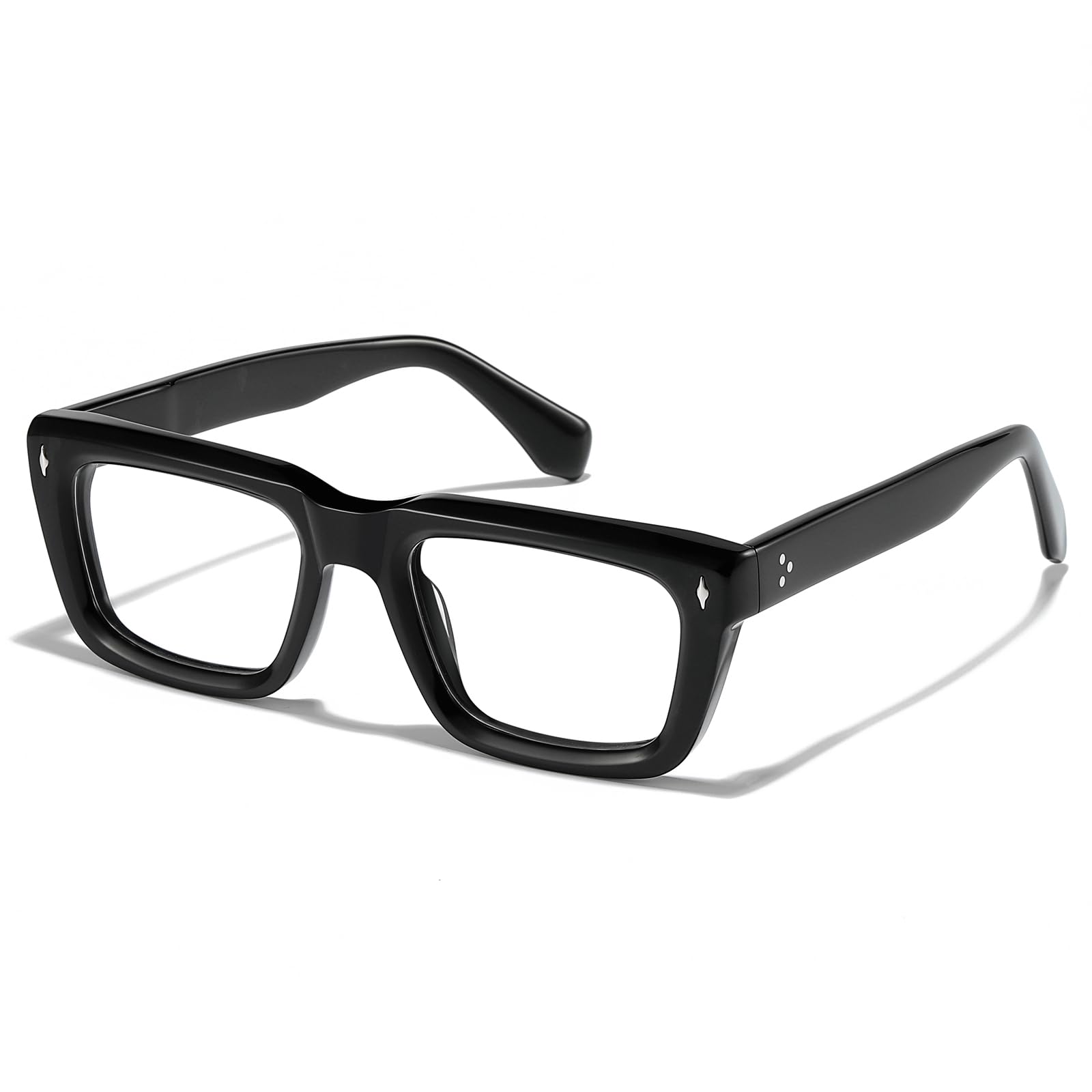 JOLLYNOVA Sutton Retro Rectangle Acetate Thick Glasses Frame Prescription Optical Eyewear for Women Men 53-21-148mm
