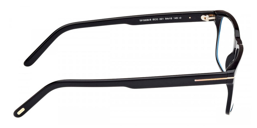 Tom Ford Blue Light Block Rectangular Men's Eyeglasses FT5938-B 001 54, Shiny Black