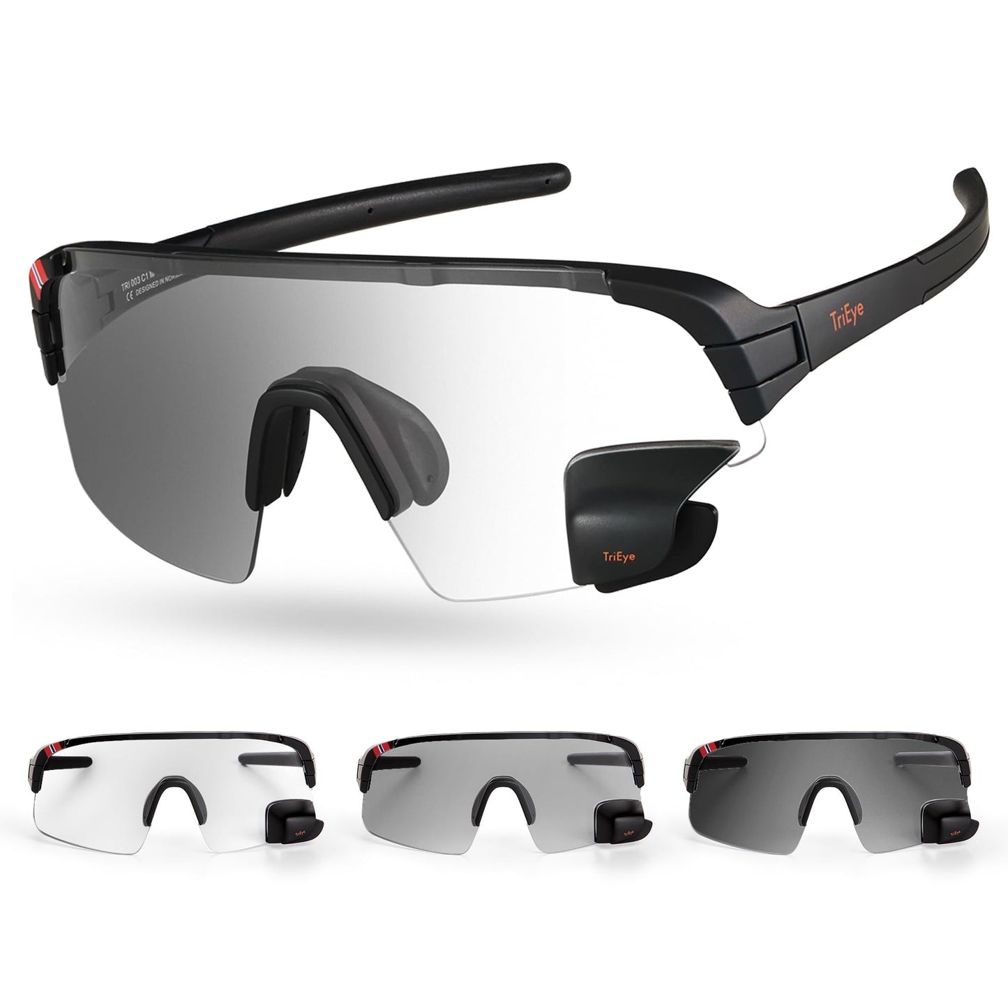 TriEye Cycling Glasses with Rear-view Mirror - Sports Sunglasses for Men & Women - UV-400 Protection
