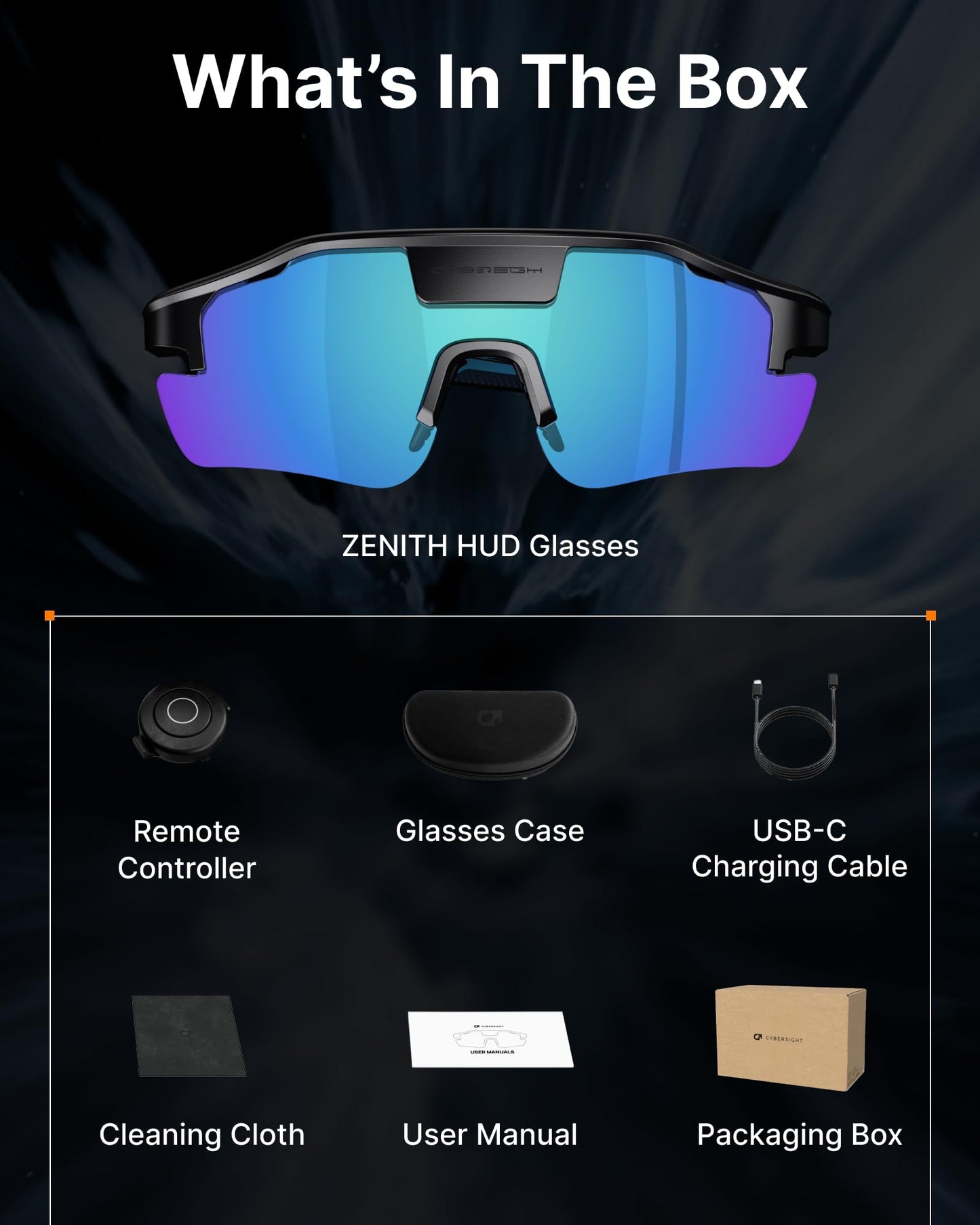 cybersight HUD Display Sports Glasses, for Cycling and Hiking, Real-Time Display, Smart Navigation, Proactive AI Alerts