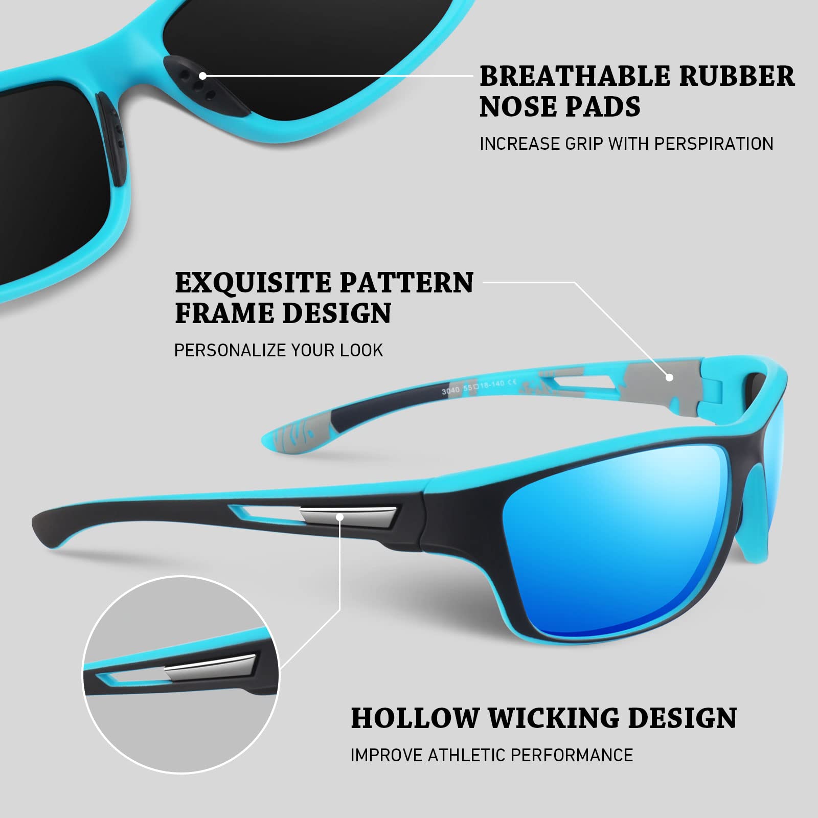 WEAROYO Polarized Sports Sunglasses for Men Women,Fishing Driving Rectangular Goggles UV400 Protection