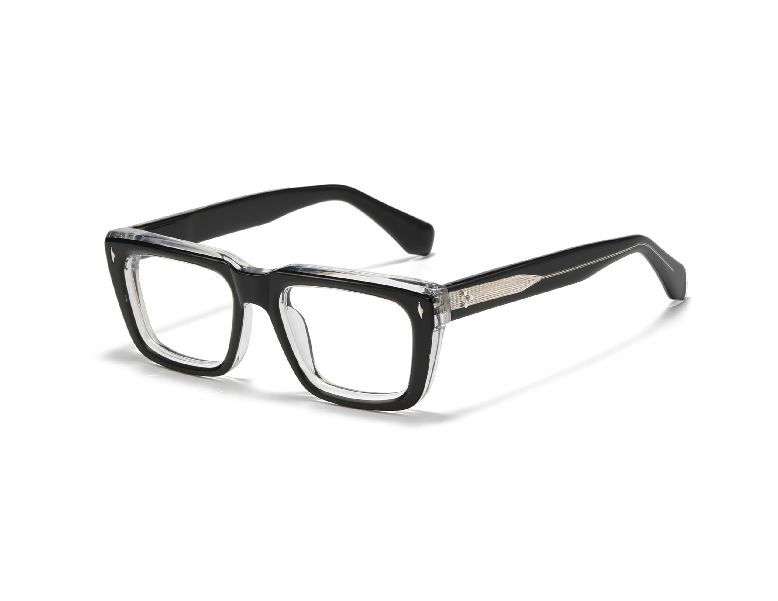 JOLLYNOVA Sutton Retro Rectangle Acetate Thick Glasses Frame Prescription Optical Eyewear for Women Men 53-21-148mm
