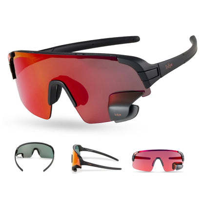 TriEye Cycling Glasses with Rear-view Mirror - Sports Sunglasses for Men & Women - UV-400 Protection