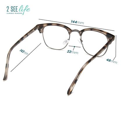 2SeeLife Premium Half Rim Reading Glasses Women & Men - Fits all Face Shapes, Metal & Sturdy Readers, Spring Hinges