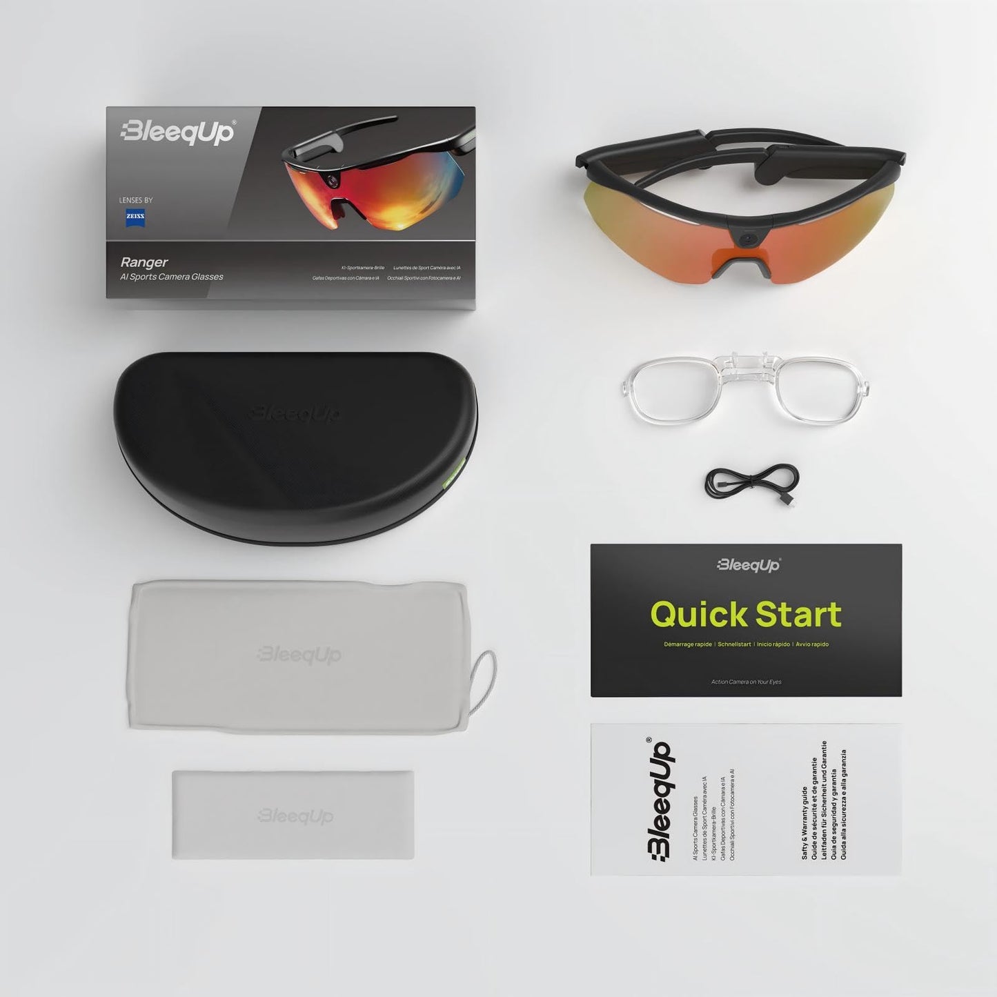 BleeqUp 4-in-1 Sport Camera Glasses, 16MP 1080P 120°FOV Camera Glasses with EIS, Lightweight Sport Sunglasses with AI Video for Outdoor Cycling Hiking