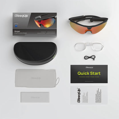 BleeqUp 4-in-1 Sport Camera Glasses, 16MP 1080P 120°FOV Camera Glasses with EIS, Lightweight Sport Sunglasses with AI Video for Outdoor Cycling Hiking