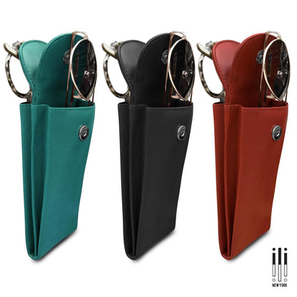 ili New York Double Flap Leather Eyeglass Case, Soft 2-in-1 Dual Glasses Pouch for Sunglasses and Reading Glasses
