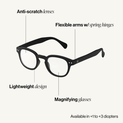 IZIPIZI READING #C Reading Glasses for Women and Men – Square Glasses with Anti-Scratch Lenses, Lightweight Fashion Frame