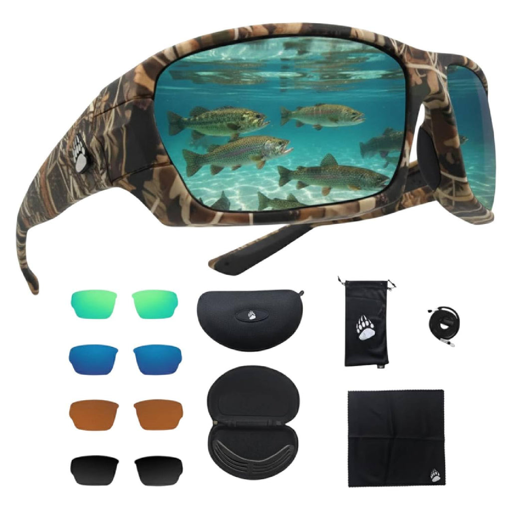 Fishing Glasses Pro Kit - Polarized Sunglasses With 4 Lenses for Clear Visibility in Offshore & Shallow Water