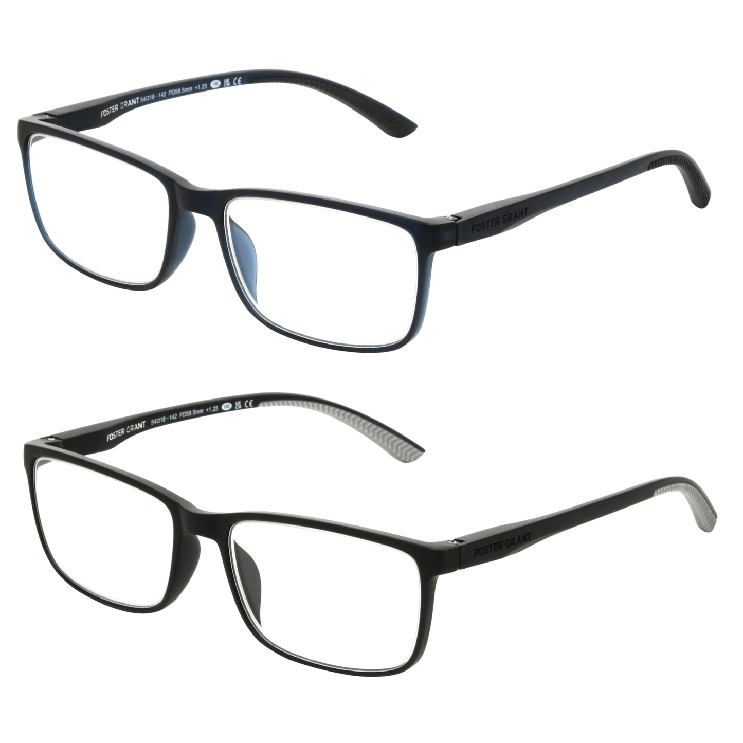 Foster Grant mens Tatum 2-pack Reading Glasses Rectangular Reading Glasses