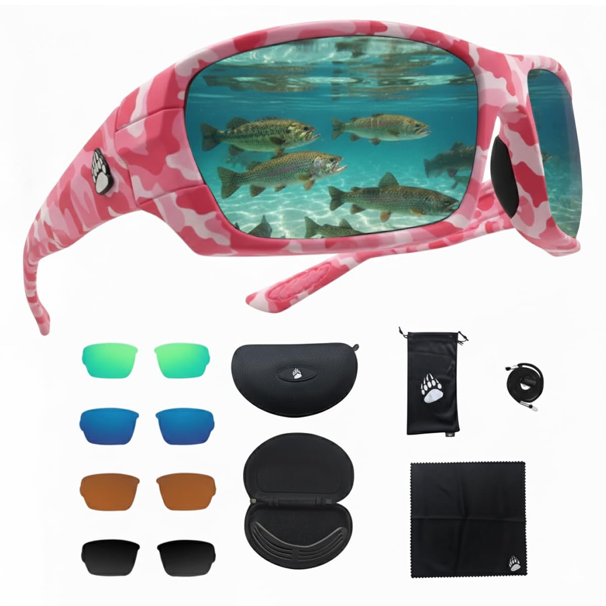 Fishing Glasses Pro Kit - Polarized Sunglasses With 4 Lenses for Clear Visibility in Offshore & Shallow Water