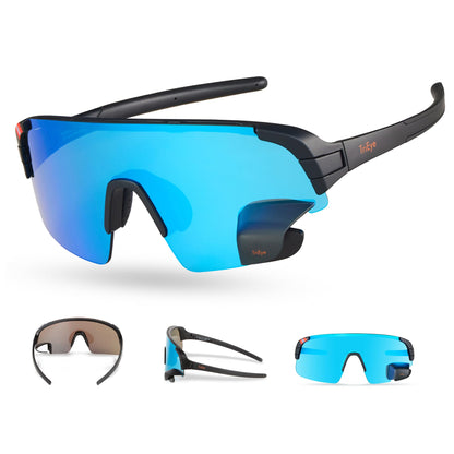 TriEye Cycling Glasses with Rear-view Mirror - Sports Sunglasses for Men & Women - UV-400 Protection
