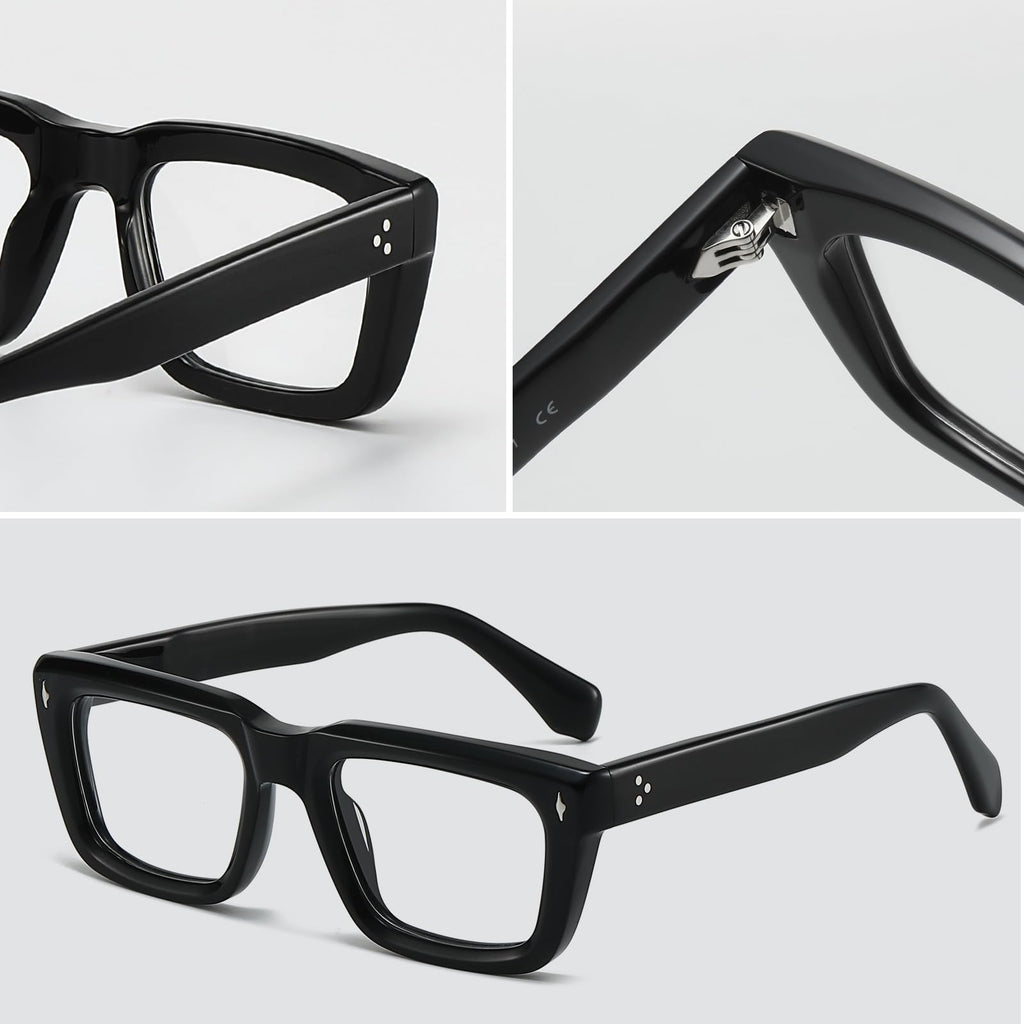 JOLLYNOVA Sutton Retro Rectangle Acetate Thick Glasses Frame Prescription Optical Eyewear for Women Men 53-21-148mm