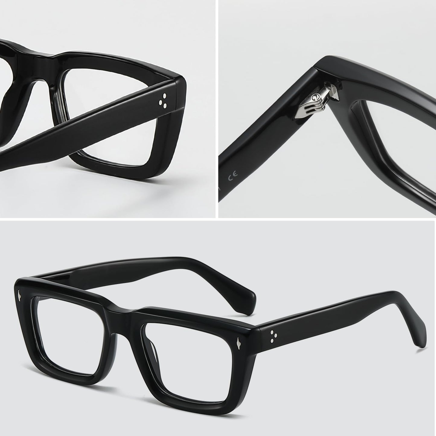 JOLLYNOVA Sutton Retro Rectangle Acetate Thick Glasses Frame Prescription Optical Eyewear for Women Men 53-21-148mm