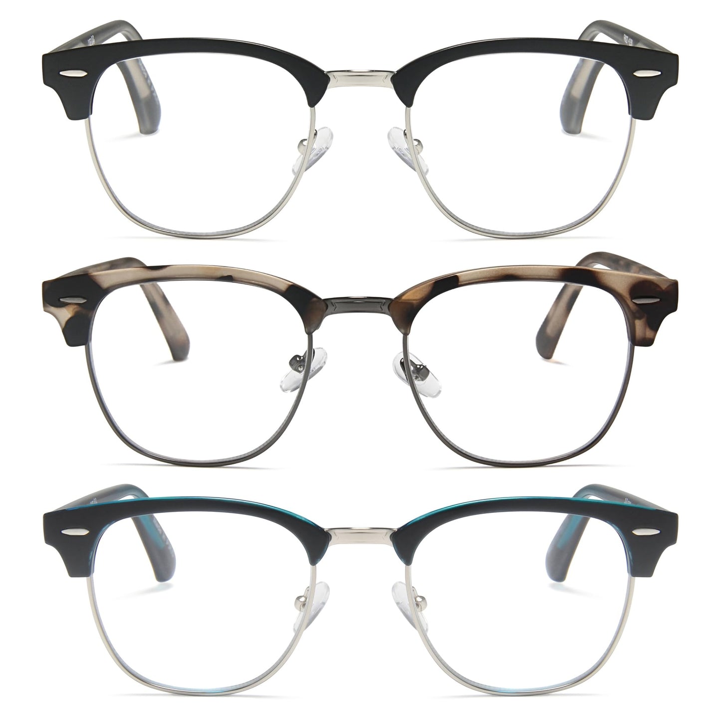 2SeeLife Premium Half Rim Reading Glasses Women & Men - Fits all Face Shapes, Metal & Sturdy Readers, Spring Hinges