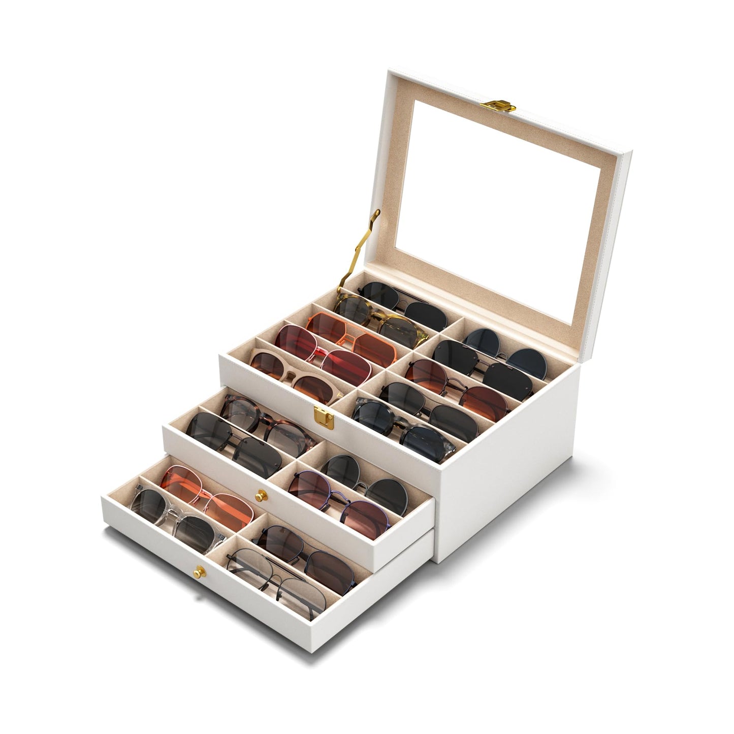 NEWLOOP 10/30 Slots Sunglass Organizer for Multiple Pairs of Eyeglass See-through Display Case Storage Box for Women Men