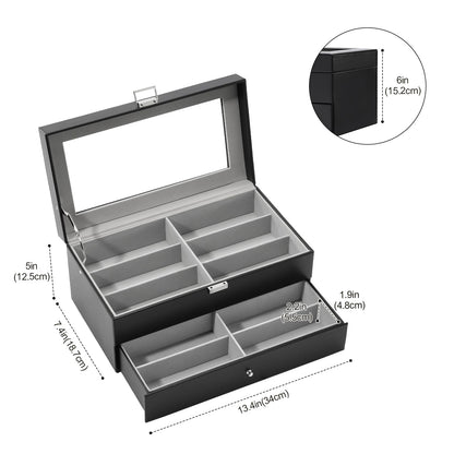 ProCase 3 Tier Glasses Box 18 Sunglasses Display Box Leather Glasses Case with Glass Lid