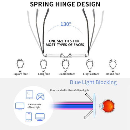JJWELL 3 Pack Reading Glasses for Men Blue Light Blocking Rimless Readers with Spring Hinge Anti Eyestrain/UV