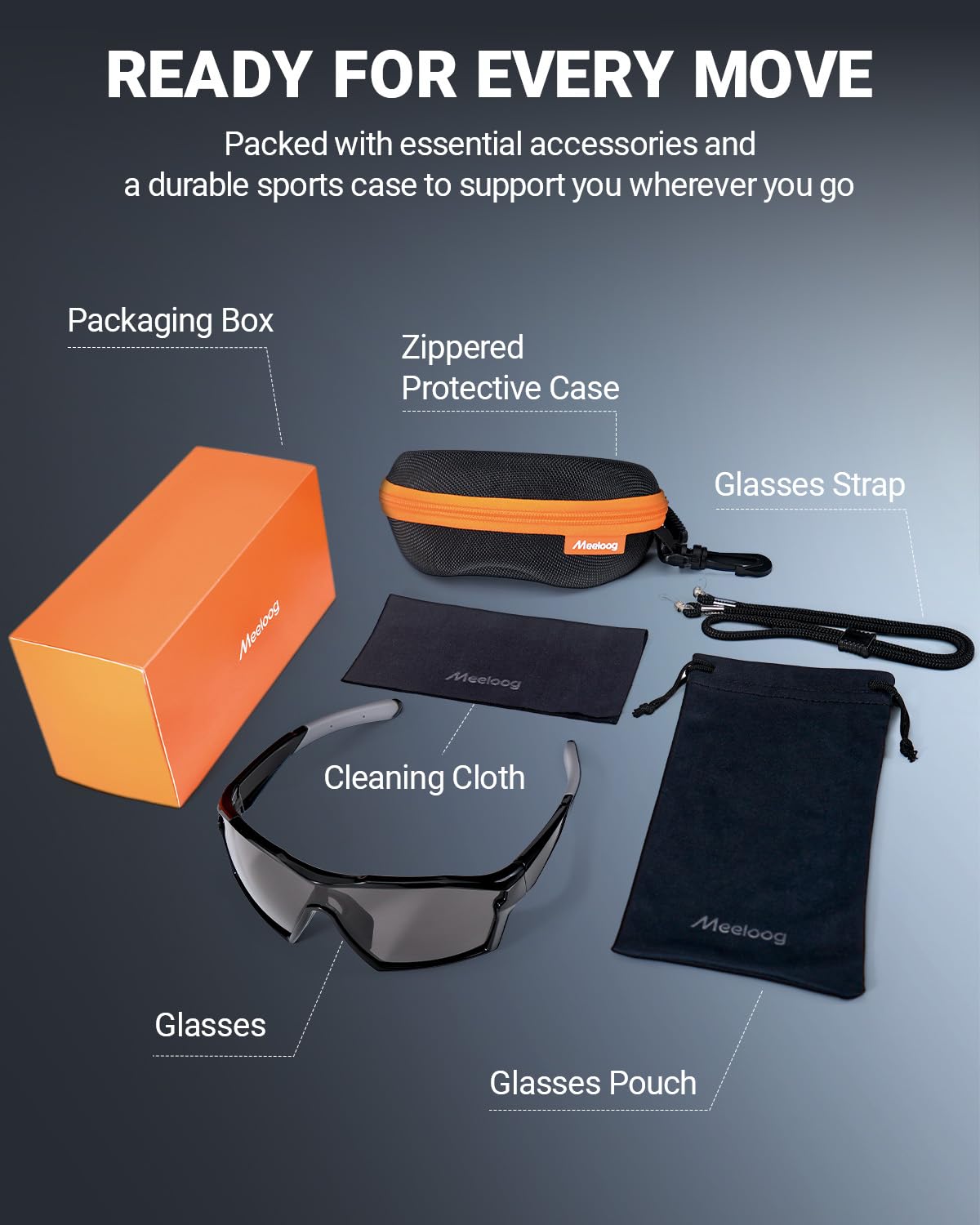 Meeloog Premium Sports Sunglasses for Men Women, Wrap Around UV400 Protection Glasses for Cycling Running Baseball Pickleball