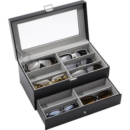 ProCase 3 Tier Glasses Box 18 Sunglasses Display Box Leather Glasses Case with Glass Lid