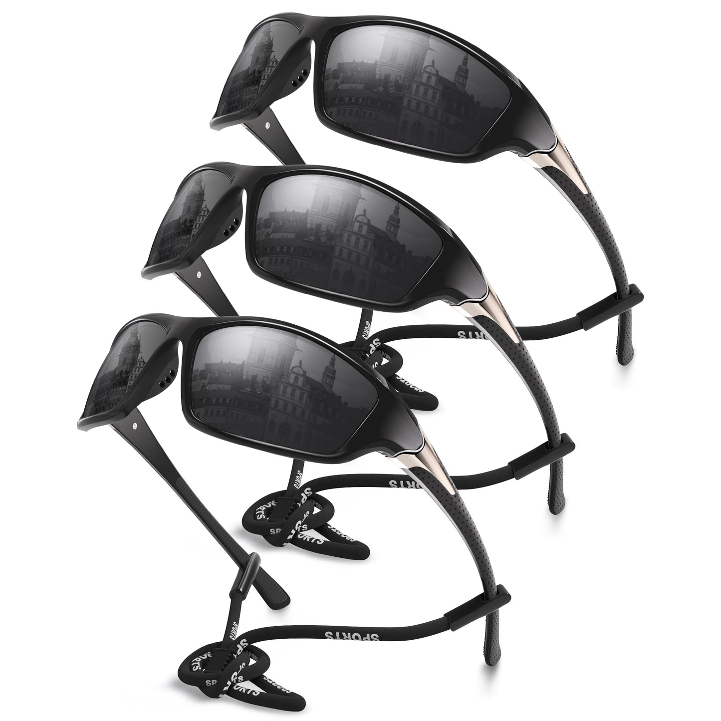 Foliful 3 Pack Polarized Sports Sunglasses for Men, Mens Sunglasses Wrap Around UV Protection for Cycling Fishing Driving
