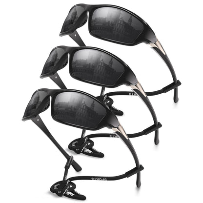 Foliful 3 Pack Polarized Sports Sunglasses for Men, Mens Sunglasses Wrap Around UV Protection for Cycling Fishing Driving