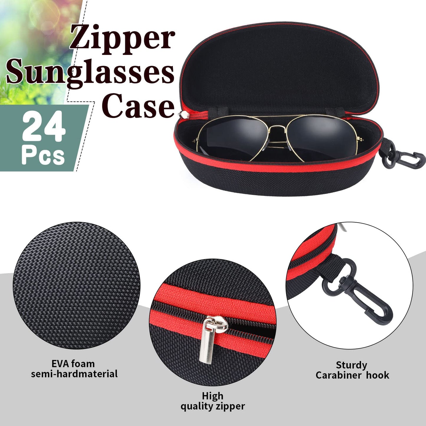 Yunsailing 24 Pack Hard Shell Sunglasses Case Zipper Eyeglasses Case Glasses Storage Unisex Protective Travel Sunglass Organizer with Portable Clip for Men and Women
