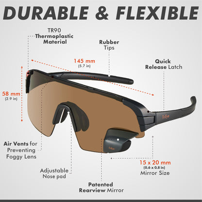 TriEye Cycling Glasses with Rear-view Mirror - Sports Sunglasses for Men & Women - UV-400 Protection