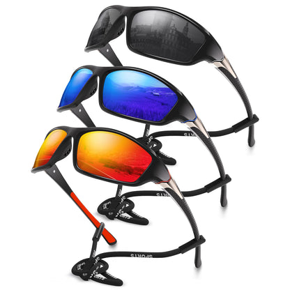 Foliful 3 Pack Polarized Sports Sunglasses for Men, Mens Sunglasses Wrap Around UV Protection for Cycling Fishing Driving