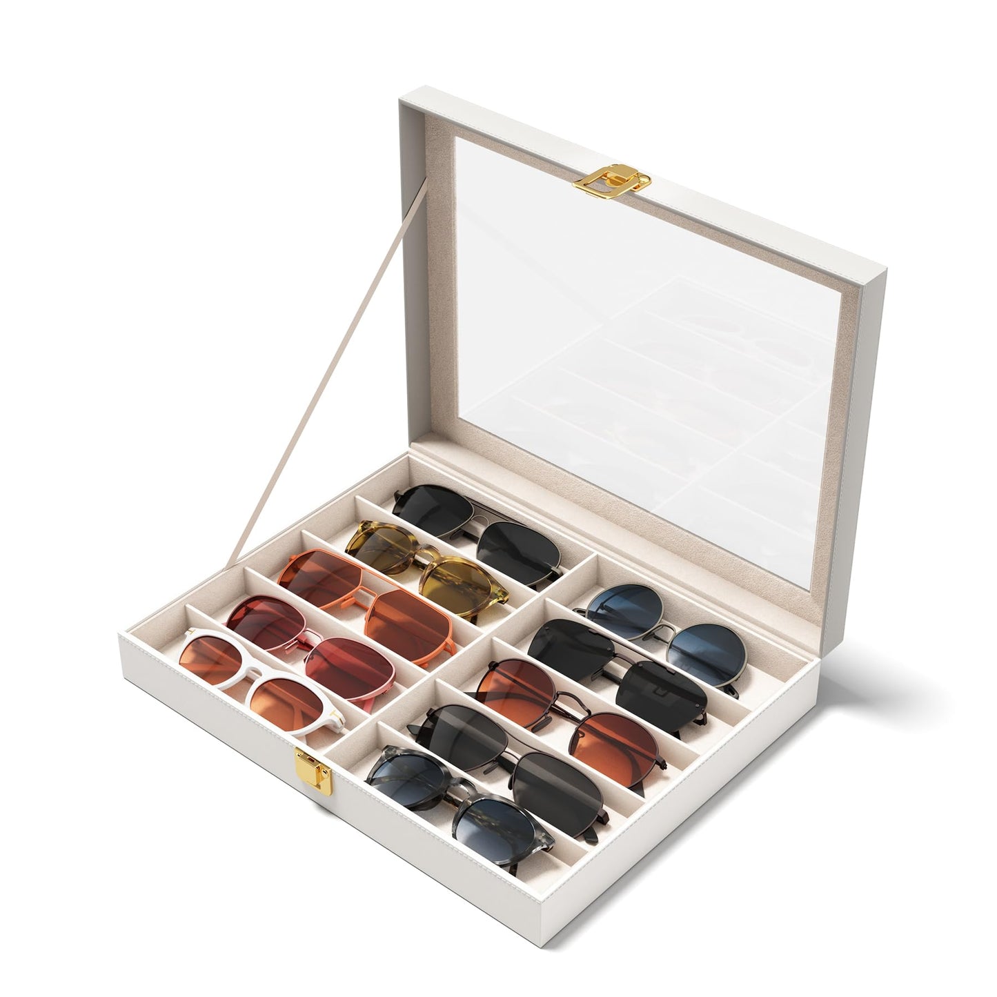 NEWLOOP 10/30 Slots Sunglass Organizer for Multiple Pairs of Eyeglass See-through Display Case Storage Box for Women Men