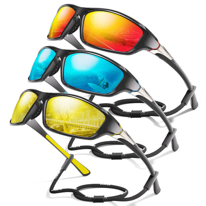 Foliful 3 Pack Polarized Sports Sunglasses for Men, Mens Sunglasses Wrap Around UV Protection for Cycling Fishing Driving