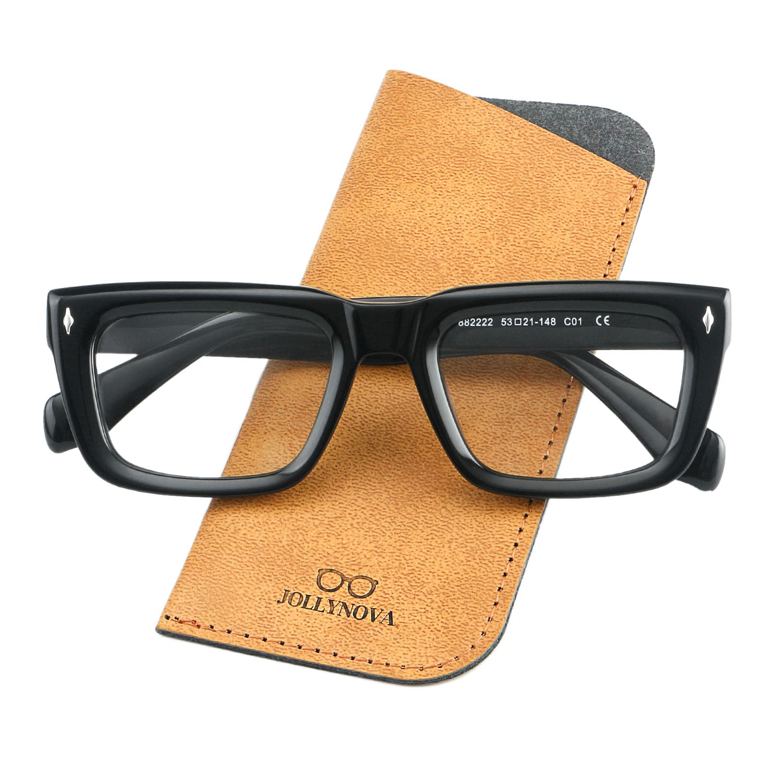 JOLLYNOVA Sutton Retro Rectangle Acetate Thick Glasses Frame Prescription Optical Eyewear for Women Men 53-21-148mm