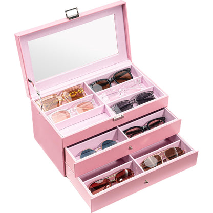 ProCase 3 Tier Glasses Box 18 Sunglasses Display Box Leather Glasses Case with Glass Lid