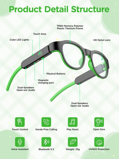 XIYANGYANG Kids Blue Light Glasses with Bluetooth Audio,Smart glasses,RGB 7-color light, Kids Smart Glasses Gifts
