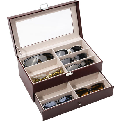 ProCase 3 Tier Glasses Box 18 Sunglasses Display Box Leather Glasses Case with Glass Lid