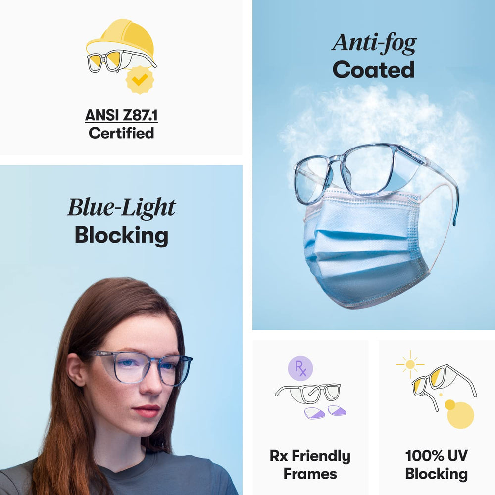 Square Safety Glasses with Blue Light Protection
