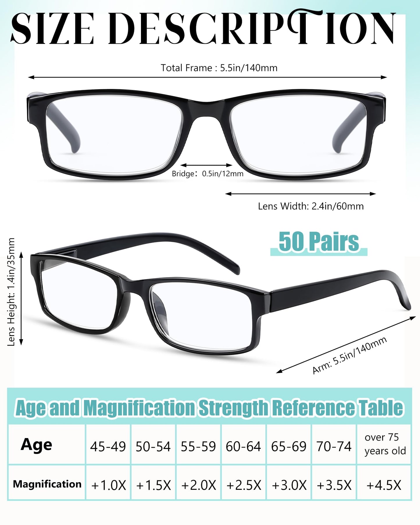 Yexiya 50 Pack Reading Glasses Bulk for Men Women Frame Eyeglasses with Spring Hinge Traditional Readers for Office Home