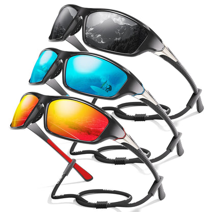 Foliful 3 Pack Polarized Sports Sunglasses for Men, Mens Sunglasses Wrap Around UV Protection for Cycling Fishing Driving