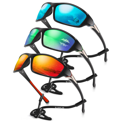 Foliful 3 Pack Polarized Sports Sunglasses for Men, Mens Sunglasses Wrap Around UV Protection for Cycling Fishing Driving