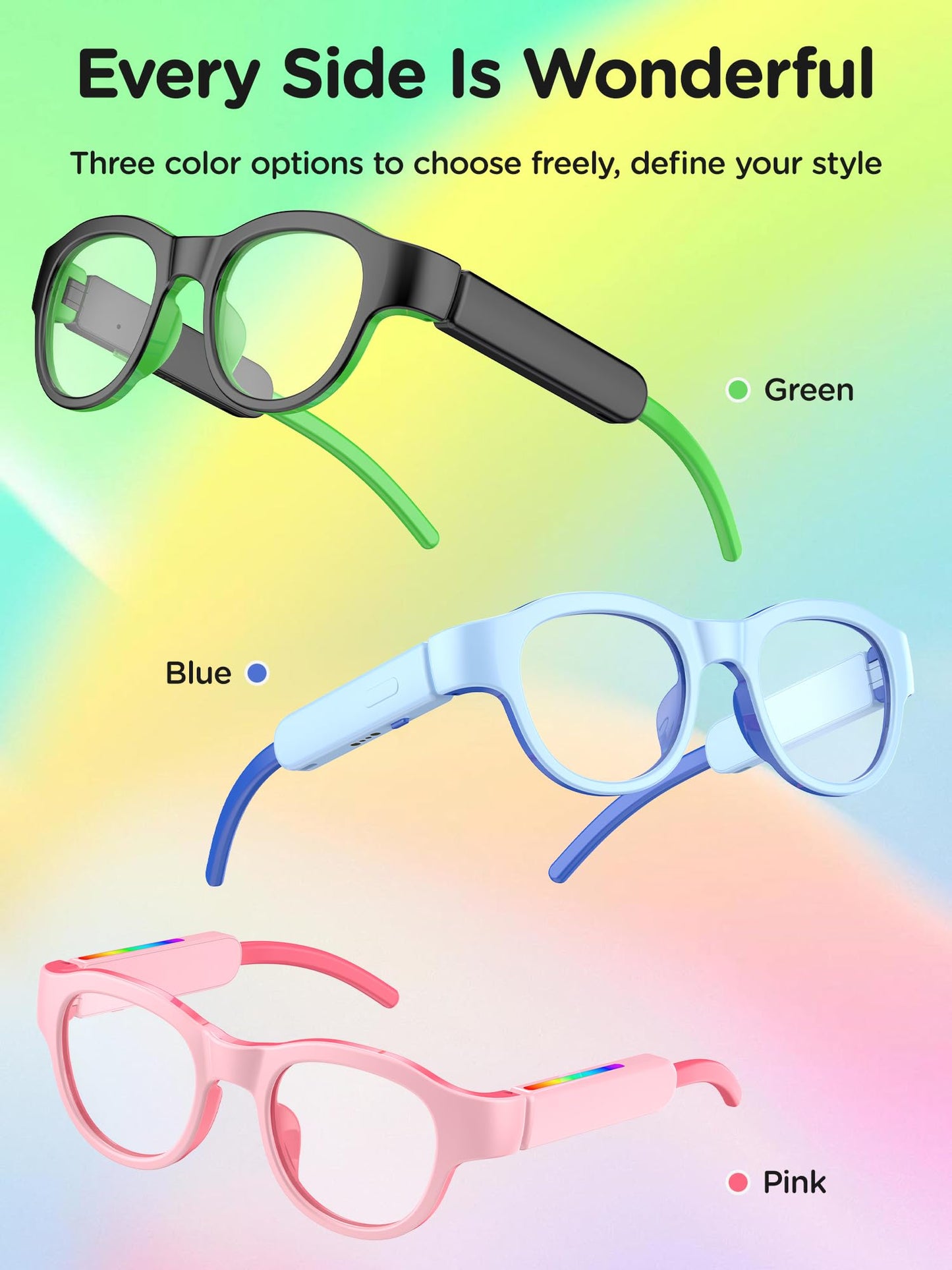 XIYANGYANG Kids Blue Light Glasses with Bluetooth Audio,Smart glasses,RGB 7-color light, Kids Smart Glasses Gifts