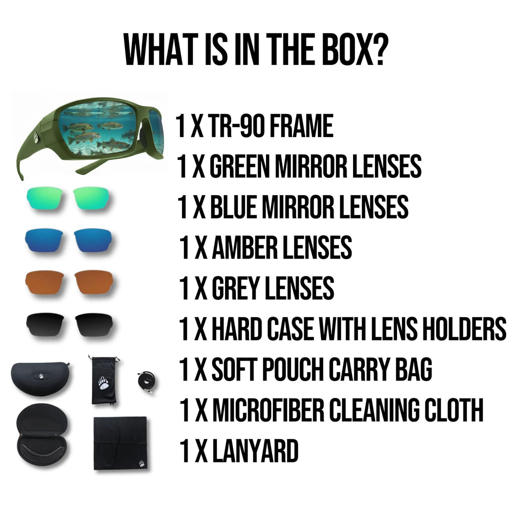 Fishing Glasses Pro Kit - Polarized Sunglasses With 4 Lenses for Clear Visibility in Offshore & Shallow Water