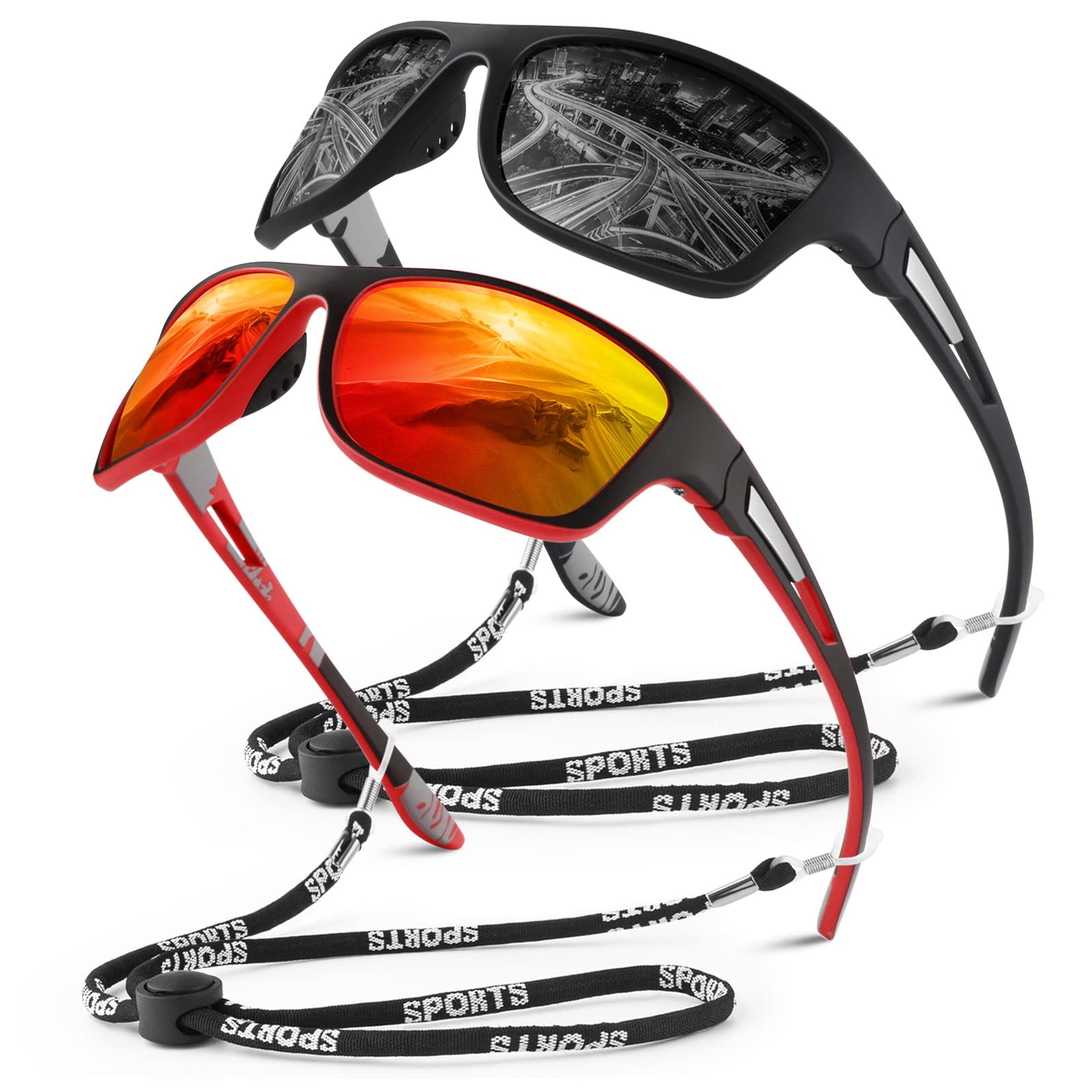WEAROYO Polarized Sports Sunglasses for Men Women,Fishing Driving Rectangular Goggles UV400 Protection