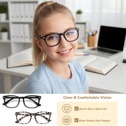 ECO-TH Blue Light Glasses for Kids Boys Girls, 2 Pack Teen Kids Blue Light Glasses, Fake Glasses, Toddler Glasses, Age 6-9