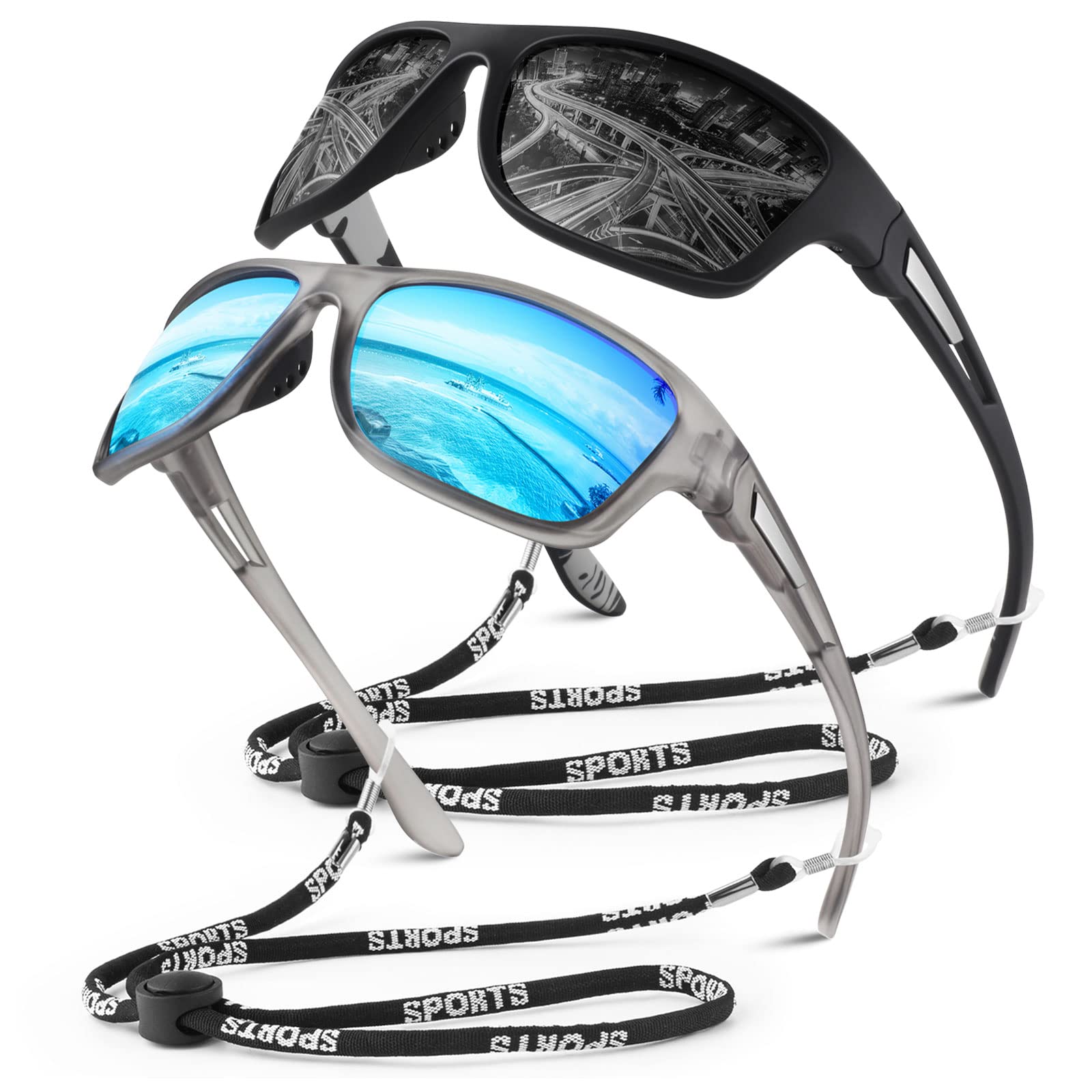 WEAROYO Polarized Sports Sunglasses for Men Women,Fishing Driving Rectangular Goggles UV400 Protection